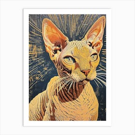 Sphynx Cat Relief Illustration 1 Art Print