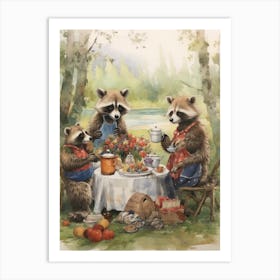 Raccoon Family Picnic Watercolour 2 Art Print