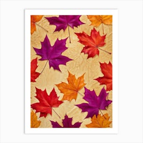 Autumn Themed Wallpaper Showcasing A Sun Drenched Group Of Maple Leaves In Varying Shades Of Red Or Art Print