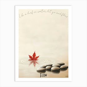 Floating Maple Leaf Zen Pond, soft palette watercolor minimalist Calm Poster Art Print