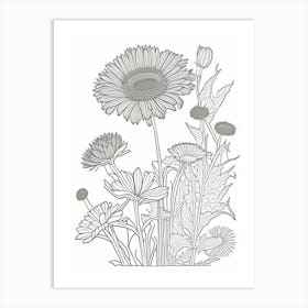 Calendula Herb William Morris Inspired Line Drawing 2 Art Print