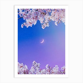 Aesthetic Flowers Crescent Moon Art Print