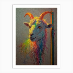 Goat With Colored Pencils Art Print