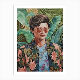 Floral Handpainted Portrait Of Daniel Kwan 1 Art Print