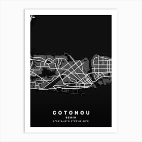 Cotonou Benin Black Map Art Print