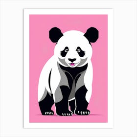 Playful Panda cub On Solid pink Background, modern animal art, baby panda 1 Art Print