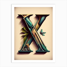 X  Letter, Alphabet Retro Drawing 3 Art Print