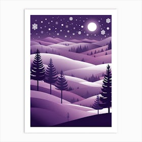 Purple Christmas Night, Christmas concept art, Christmas vector art, Vector Art, Christmas art, Christmas, moon and snow Art Print