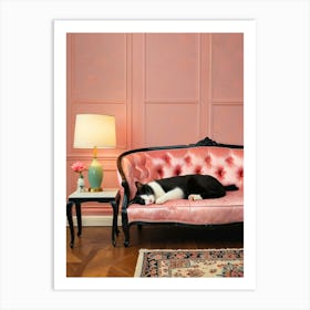 Cat On A Pink Couch Art Print