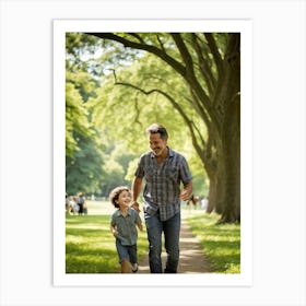 A Wholesome Moment Caught In A Bright Summers Day A Laughing Father Chasing His Joyous Son In The (3) Art Print