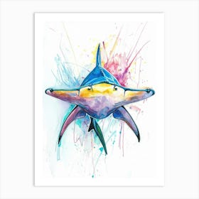 Hammerhead Shark Colourful Watercolour 1 Art Print