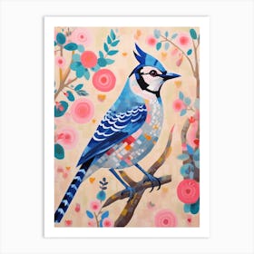 Pink Scandi Blue Jay 3 Art Print