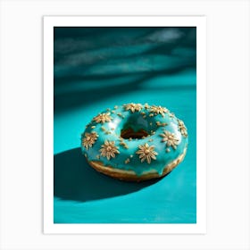 Hyper Realistic Turquoise Donut Embellished With Intricate Floral Patterns Edged With Delicate Gold 1 Art Print