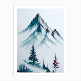 Mountain And Forest In Minimalist Watercolor Vertical Composition 211 Art Print