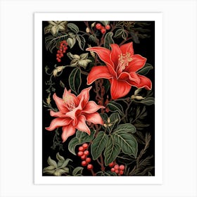 Christmas Cactus 2 William Morris Style Winter Florals Art Print