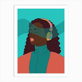 Woman Listening To Music headphone Art Print