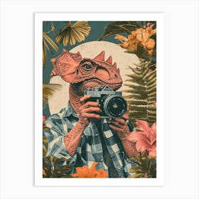 Retro Collage Dinosaur Taking A Photo On An Analogue Camera 2 Art Print