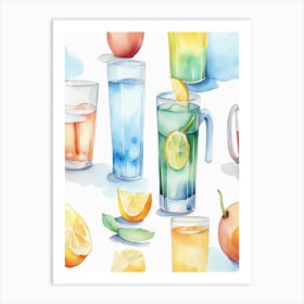 Water Cup And Fruits Art Print