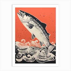 Salmon, Woodblock Animal  Drawing 2 Art Print