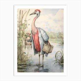 Storybook Animal Watercolour Flamingo 3 Art Print