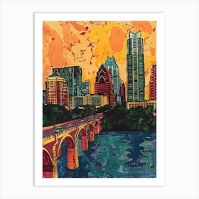 Skyline Austin Texas Colourful Blockprint 2 Art Print