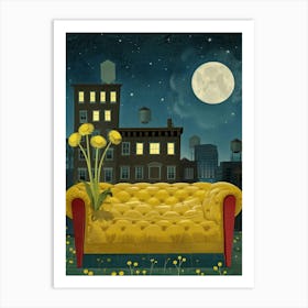 Yellow Couch At Night Art Print