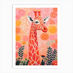 Giraffe In The Flowers Pink Tones 4 Art Print