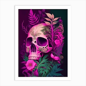 Skull With Psychedelic Patterns 2 Pink Botanical Art Print