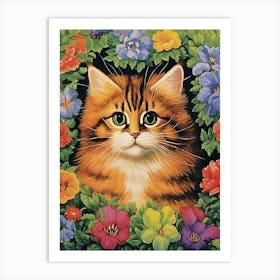 Louis Wain, Psychedelic Cat Collage Style With Flowers 0 Art Print