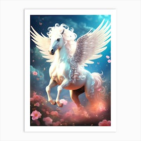 White Horse With Wings Art Print