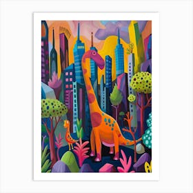 Colourful Dinosaur Cityscape Painting 2 Art Print