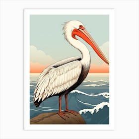 Pelican Animal Drawing In The Style Of Ukiyo E 1 Art Print