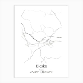 Bicske,Hungary Minimalist Map 1 Art Print