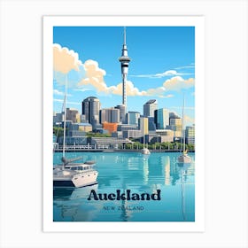Auckland New Zealand Vibrant City Skyline Illustration Art 1 Art Print