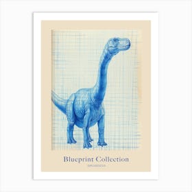 Diplodocus Dinosaur Blue Print Sketch 2 Poster Art Print