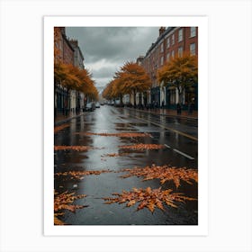 Autumn Leaves On A Wet Street Art Print