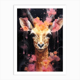 Giraffe With Flowers Art Print