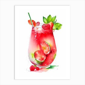 Strawberry Caipirinha, Cocktail, Drink Watercolour Art Print