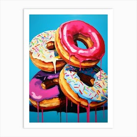 Stack Of Donuts Blue Background 2 Art Print