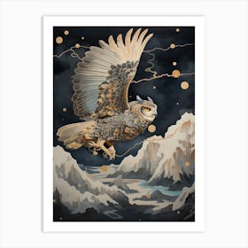 Great Horned Owl 4 Gold Detail Painting Art Print