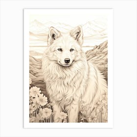 Arctic Wolf Vintage Botanical 4 Art Print