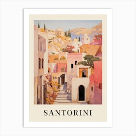 Santorini Greece 2 Vintage Pink Travel Illustration Poster Art Print