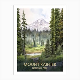 Mount Rainier National Park Watercolour Vintage Travel Poster 3 Art Print