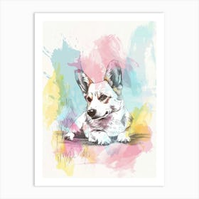 Pastel Watercolour Corgi Line Illustration 3 Art Print