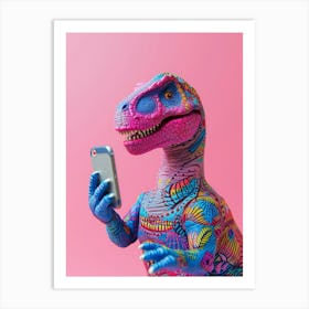 Toy Dinosaur On The Phone 5 Art Print