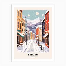 Vintage Winter Travel Poster Bergen Norway 2 Art Print