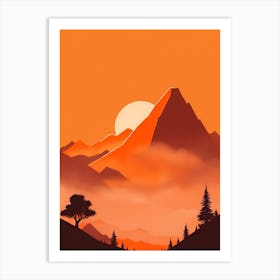 Misty Mountains Vertical Composition In Orange Tone Art Print