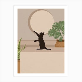 Minimal Art Cat and Plant Art Print