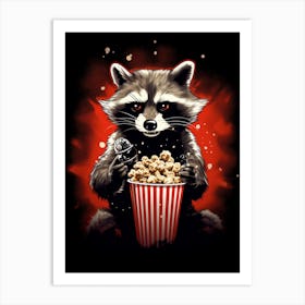 Cartoon Common Raccoon Eating Popcorn At The Cinema 1 Art Print