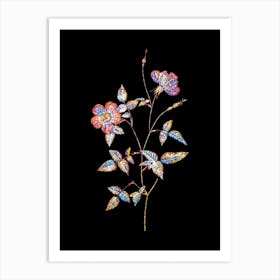 Stained Glass Indica Stelligera Rose Mosaic Botanical Illustration on Black n.0242 Art Print